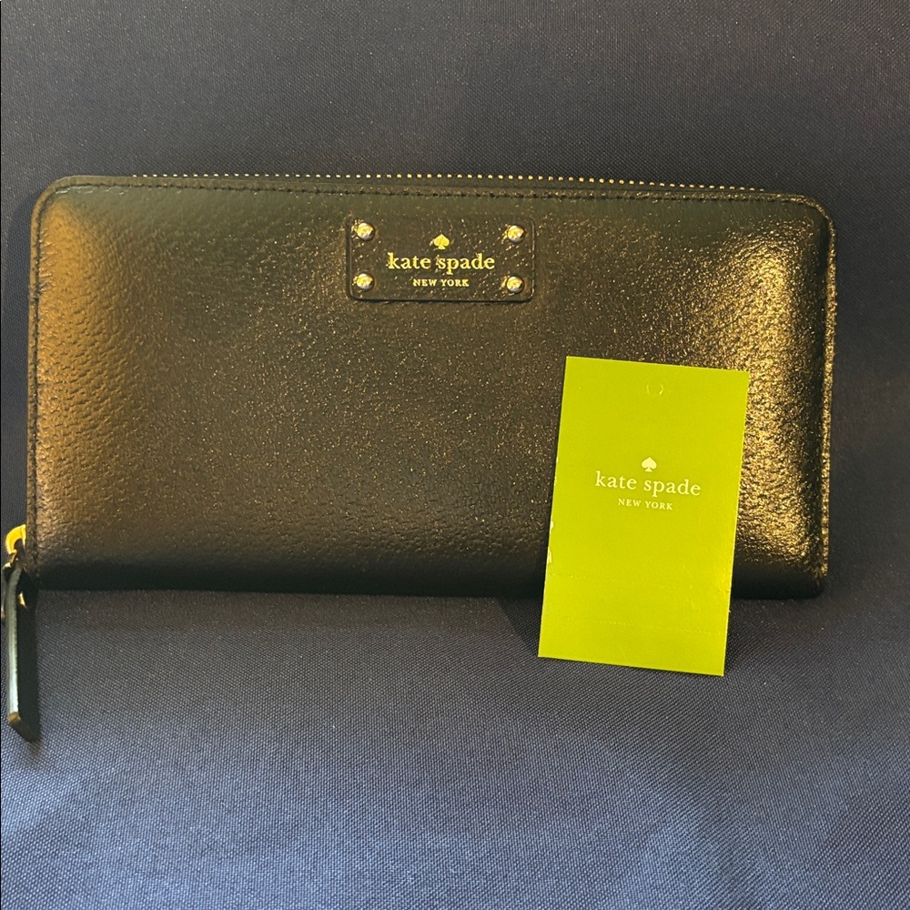 kate spade black neda Zip-Around Leather Wallet grove street WLRU2820